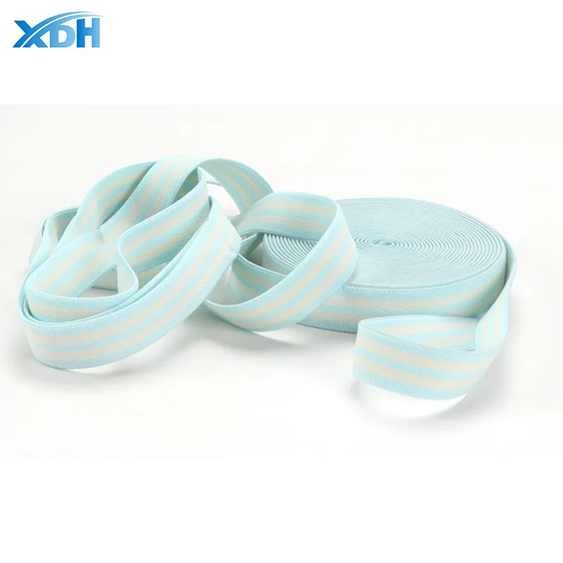 Personalizado azul e branco listras estilo malha Jacquard tecido lingerie fita impressa Elastic Bra Strap