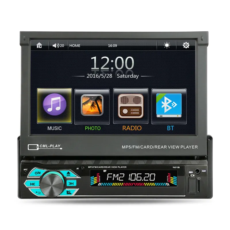 GBT 1 Din Car MP5 Player 7 "motorizzato retrattile Touch Screen autoradio Stereo Carplay Android Auto BT FM supporto Camer