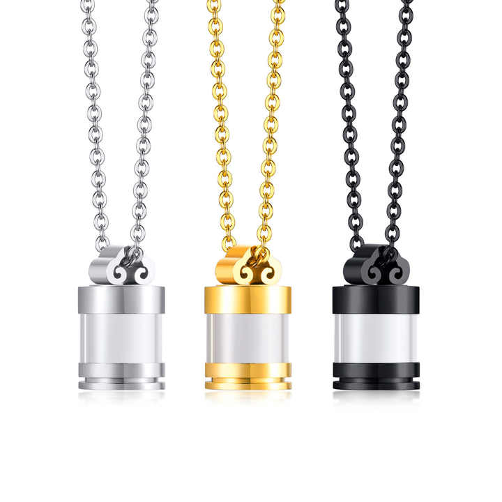 Designer Stainless Steel Ashes Urn Keepsake Little Glass Bottle Jewelry Memorial Loved Ones Pendant Necklace Gift for Women Men