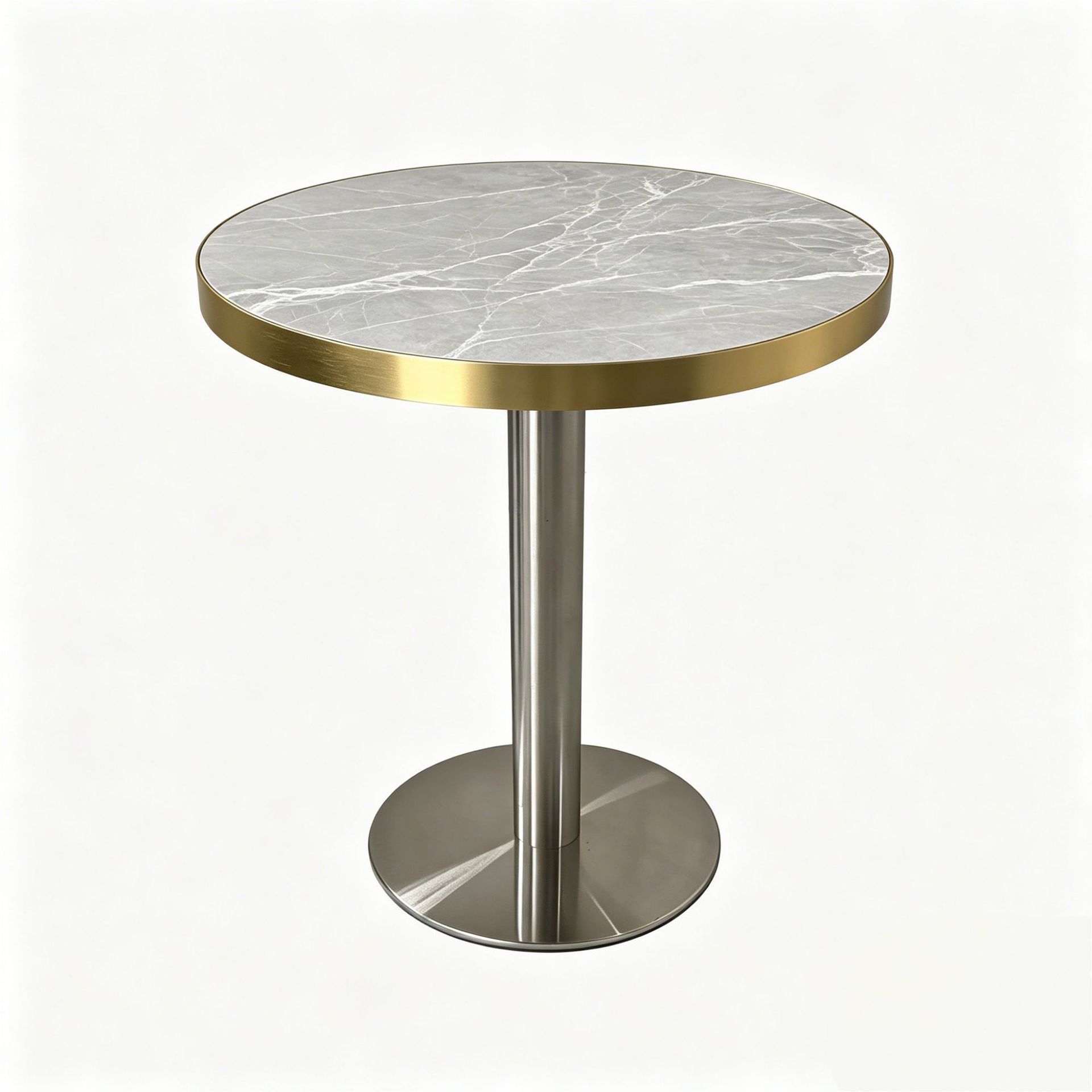 Table ronde - gris italien brillant - base en acier inoxydable