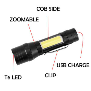 Mini lampe torche LED en aluminium rechargeable Portable Camping en plein air COB lampe de poche à clipser - Product Image 4
