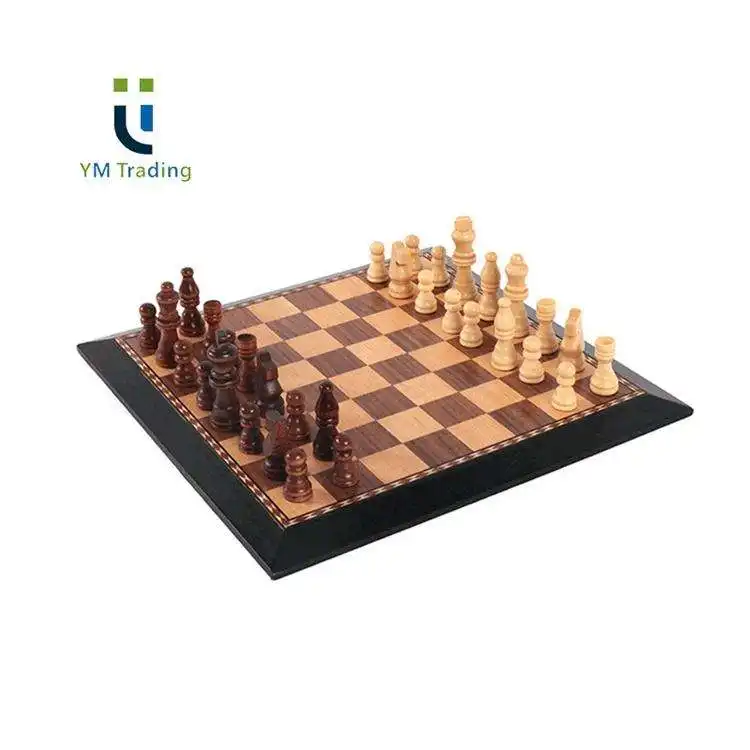 Schach Massivholzmaterial 2-In-1 Kombinationsspiel-Set, Holzschach, Dame Spielbrett Spielvielfalt
