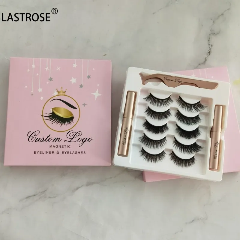 Hot Selling Magnetic Lashes Private Label 5 Paar magnetische Wimpern mit Pinzette und Liner Großhandel