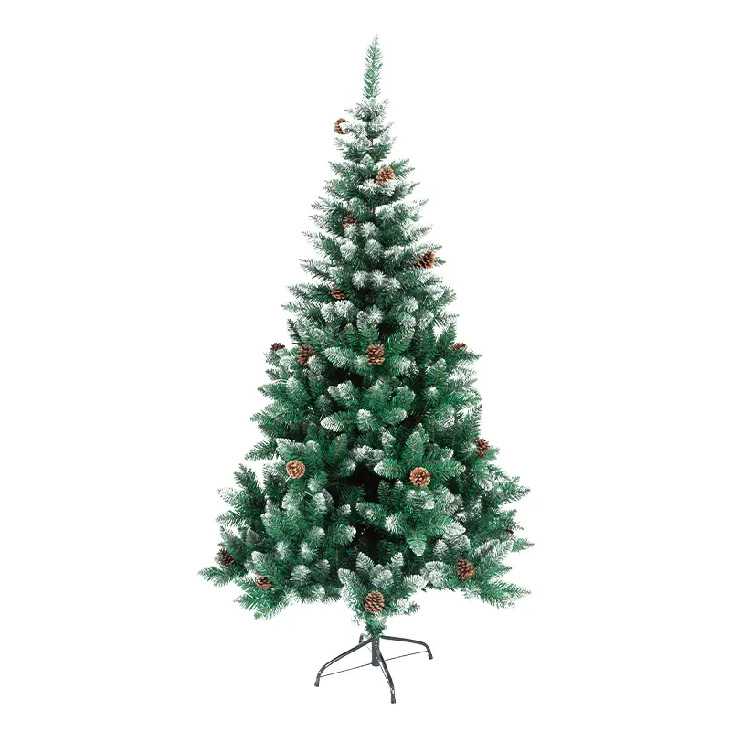 Kustom hijau tubuh gaya pinus ujung pohon putih logam dasar pohon Natal dengan Pinecone bola