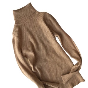 Triko üretici özel sonbahar kış bej polo yaka uzun kollu kaburga örgü kadınlar uzun kazak elbise - Product Image 5
