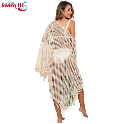 Fabrik Quaste Sheer Mesh Beach Pareo Sarong Wickel rock Badeanzug Cover Up