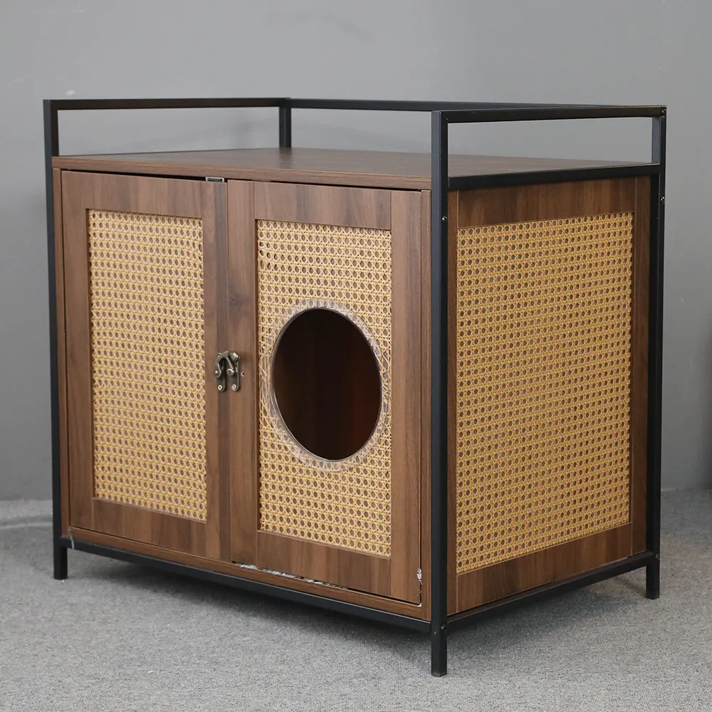 Hoopet personalizzato Pet nuove invenzioni mobili in legno Rattan Cat Cave Bed House con tappetino in peluche