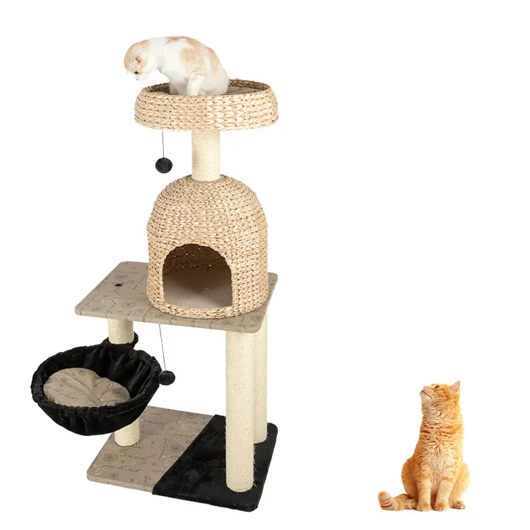 New Design Cat tower Scratching Post playing Ball Cat cozy house Tree modern durable Pets Tree with Cat scratch board