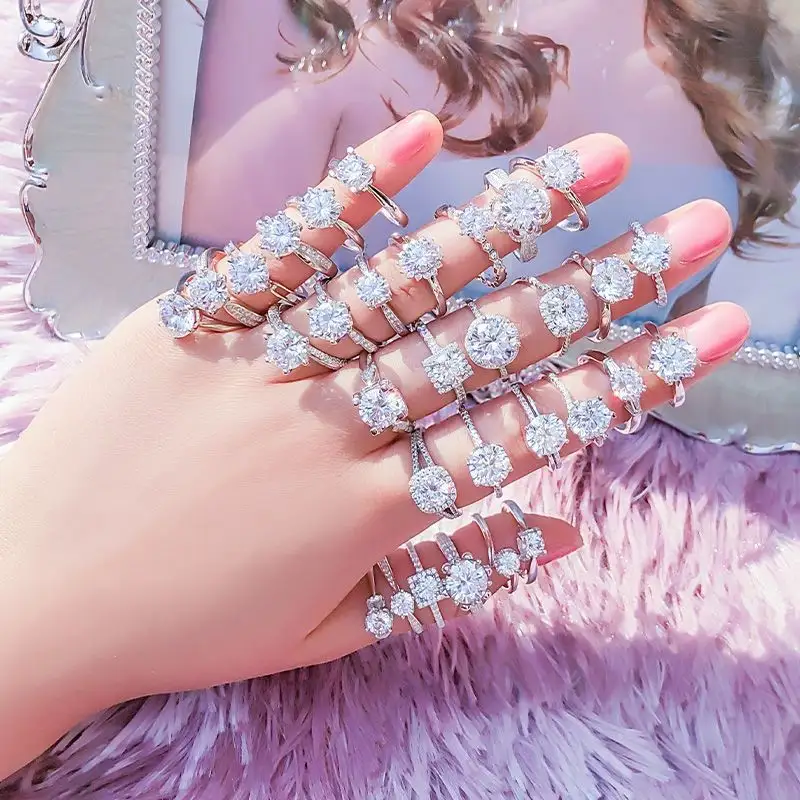 RINNTIN SMR, модные ювелирные изделия, роскошные кольца с муассанитом, вечность, родиевое покрытие, круглые обручальные серебряные кольца с муассанитом для женщин