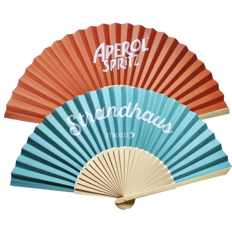 Personalizado Hand Held bambu Fan tecido Personalizado Impresso Folding Hand Fan Paper Fan