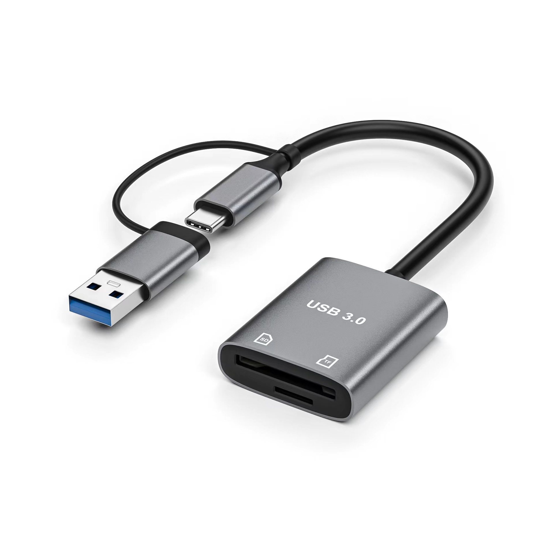 Lector de tarjetas SD/TF 2 en 1 de doble cabezal tipo C/USB 30