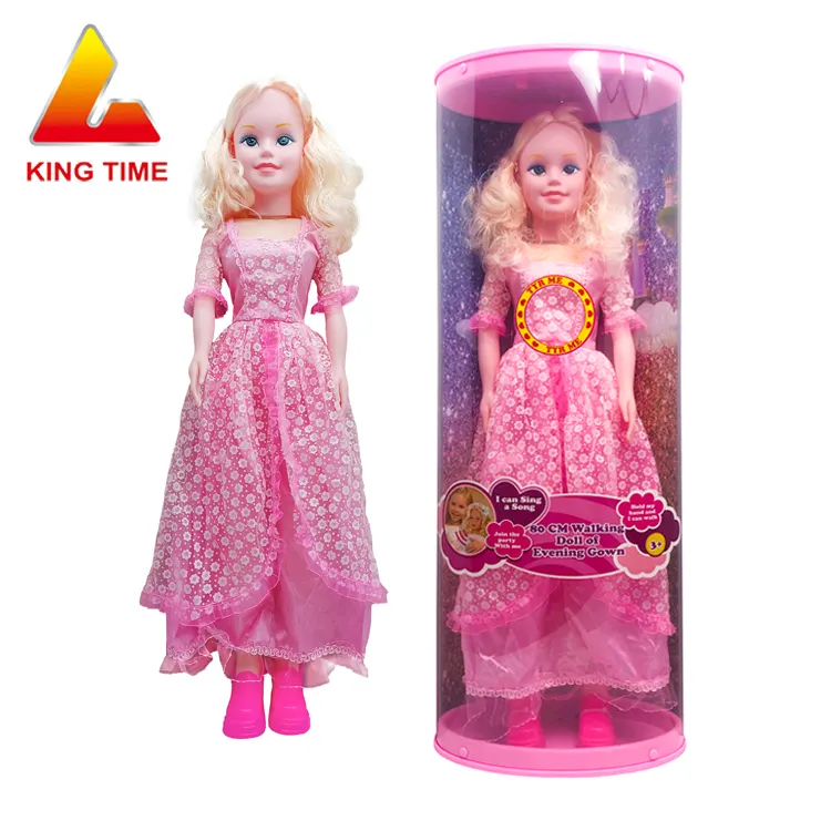 ชุดเดรสสีชมพูตุ๊กตาน่ารักพร้อมผมยาวทำมือตุ๊กตาเด็กผู้หญิงของเล่นไวนิลขนาดใหญ่31นิ้ว
