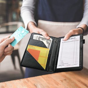レストランチェックプレゼンター、ゲストチェックカードビルホルダー、ゴールドフォイルロゴ付きブラック - Product Image 5