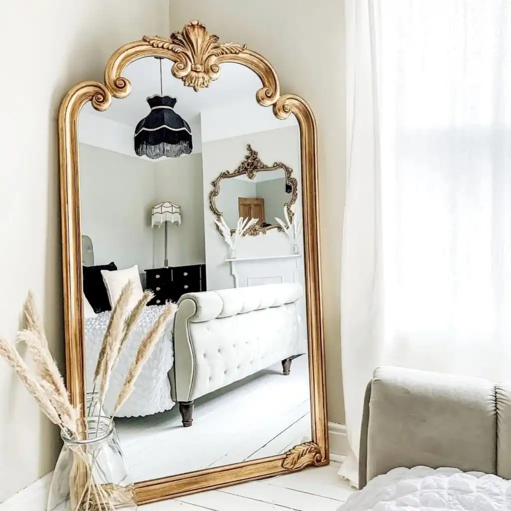 Cadre de miroir Baroque en or Antique pour salon, cadre en PU de grande taille sur pied avec miroir