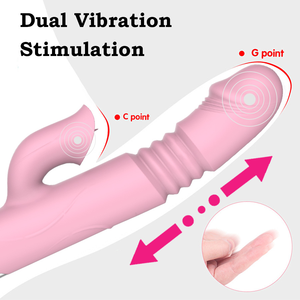 Isıtmalı çift titreşim yukarı aşağı itme pembe vibratör masaj aleti kadın için