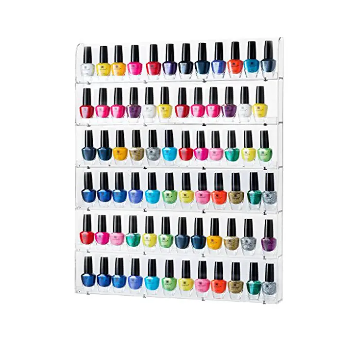 Estante de acrílico para exposición de esmalte de uñas, estante de pared personalizado para botellas de esmalte de uñas