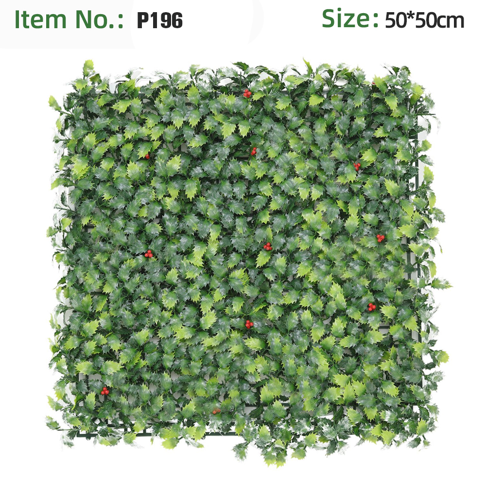 Green Holly Leaf With Red Berry Grass Wall Panel