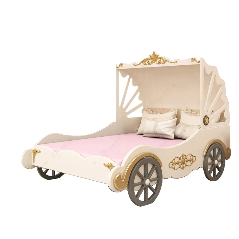 Rostomizable-cama de lujo moderna y elegante para niños, carrito de princesa de madera maciza de 1,5 m, color rosa