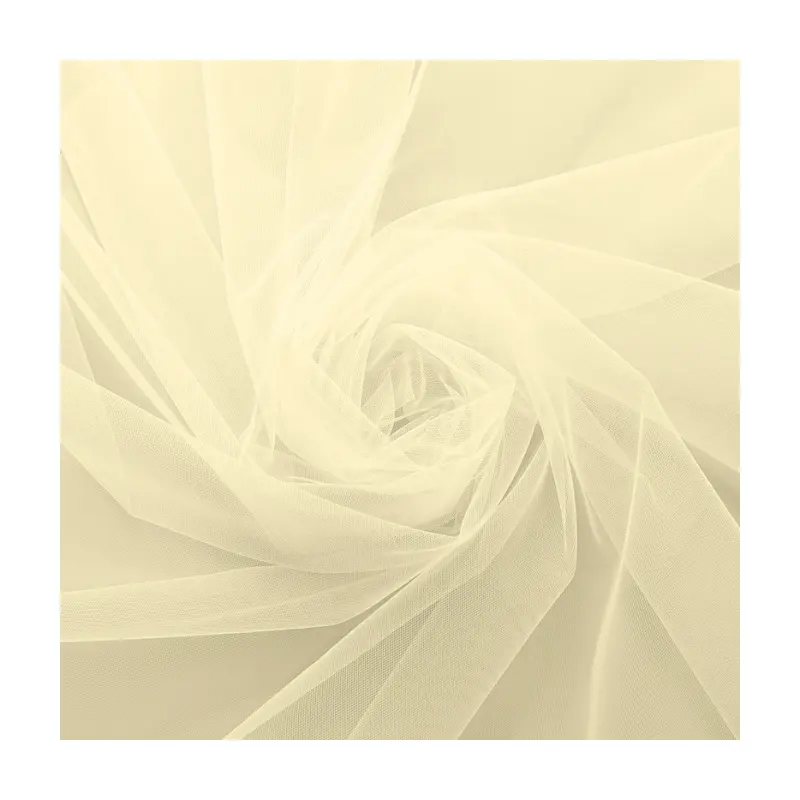 Archivo de tul lucido Panna 44 de alta calidad ligero liso teñido de punto cero formaldehído/Tela de encaje de tul rígido Crema para boda