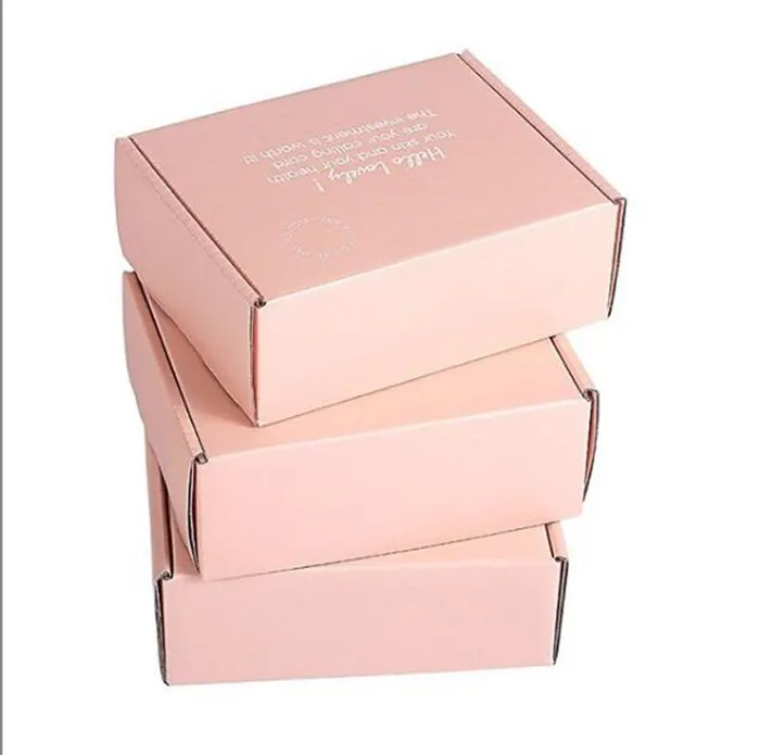 Бумажные упаковочные коробки высокого качества доставка печать складные Роскошные упаковочные коробки розовый гофрированный пакет