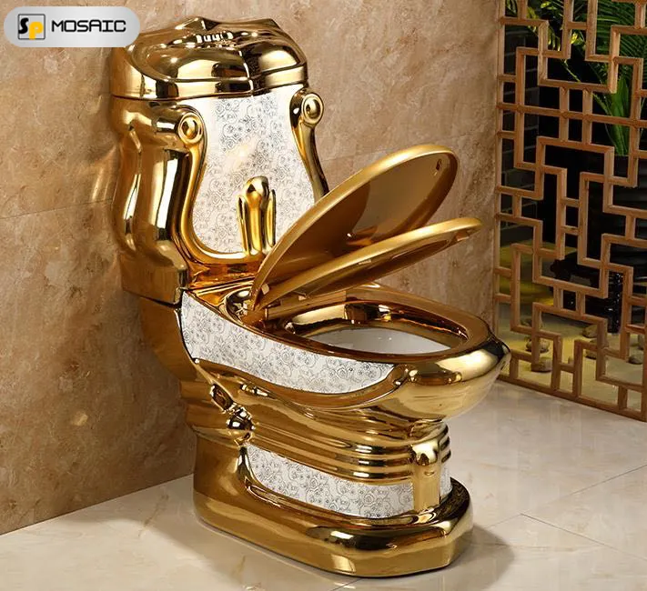 Goud Europese Stijl Voetstuk Serie Gouden Patroon Vorm Hoogwaardige Custom Keramische Badkamer Gouden Wc