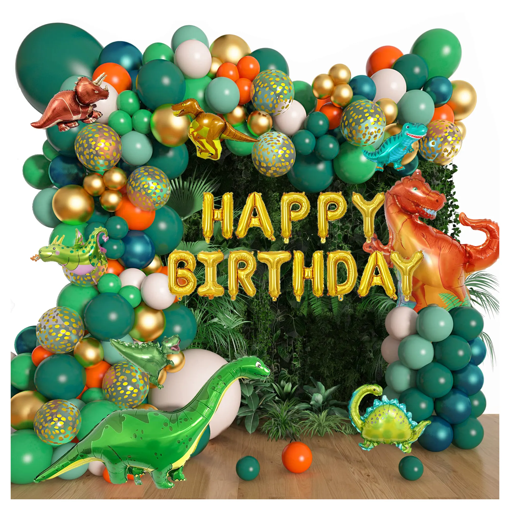 167 Uds globos de dinosaurio arco guirnalda Kit verde salvia naranja dinosaurio globo de papel de aluminio Feliz cumpleaños jungla Safari suministros para fiestas temáticas