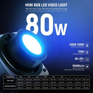 NEEWER HB80C RGBWW dahili 72Wh pil ve 100W PD ile LED Video işığı hızlı şarj 80W RGB COB sürekli çıkış aydınlatma - Product Image 2