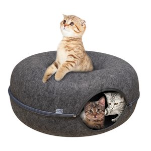 2匹の猫のためのドーナツ猫のベッドペットトンネルのおもちゃ子猫の家のバスケット猫のためのインタラクティブな遊びのおもちゃナチュラルフェルトウサギの洞窟の巣
