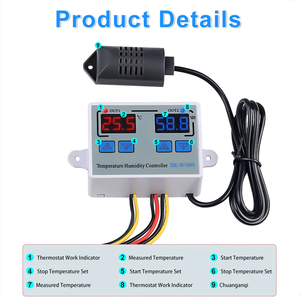 Controlador Digital de temperatura y humedad DC12V, termostato higrostato 10A, interruptor de Control de temperatura, XK-W1099 - Product Image 4