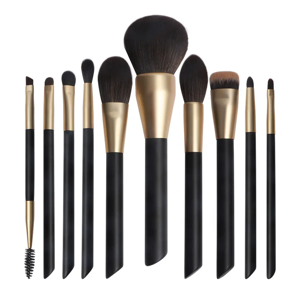 Matte Full Cosmetics Brushes Double End Eyebrow Foundation Black Vegan 10 Pcs Wooden Unique Gold Makeup Brush Set Custom Logo