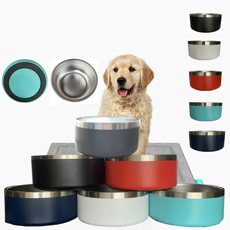 Wholesale Insulated Food Feeder Powder Coat Metal Thermal Stainless Steel Dog Bowl