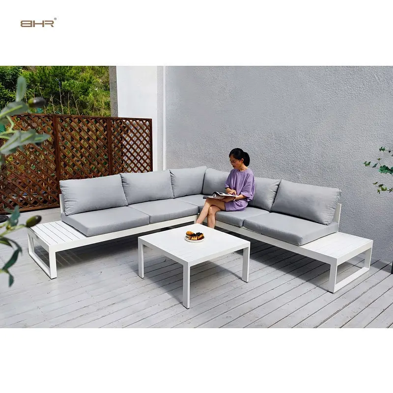 BHR di lusso moderno esterno Patio mobili in alluminio a forma di L divano Set sezionale da giardino per Hotel Villa soggiorno all'aperto