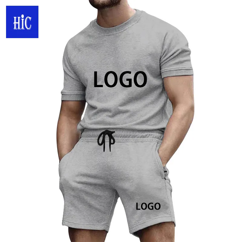 Ropa de marca para hombre, conjuntos de 2 piezas, tendencia de cuello redondo, manga corta, misma Fitness, ocio, traje deportivo estampado