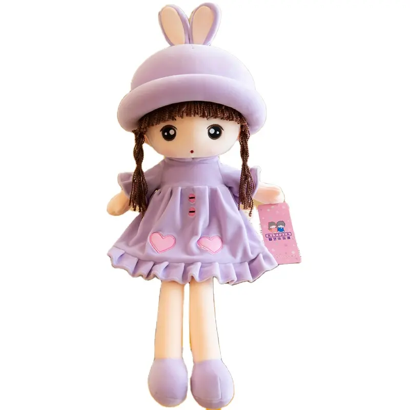 Simpatico orecchio di coniglio dolce cuore farcito peluche bambola ragazza che dorme bambola cuscino giocattolo per bambini per ragazza regalo di compleanno