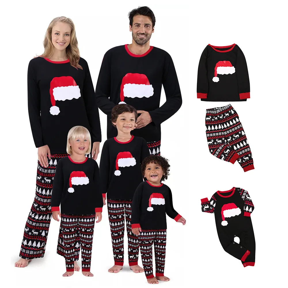 Conjunto de pijamas combinando família, novas 2021 pijama de natal manga comprida roupas de dormir