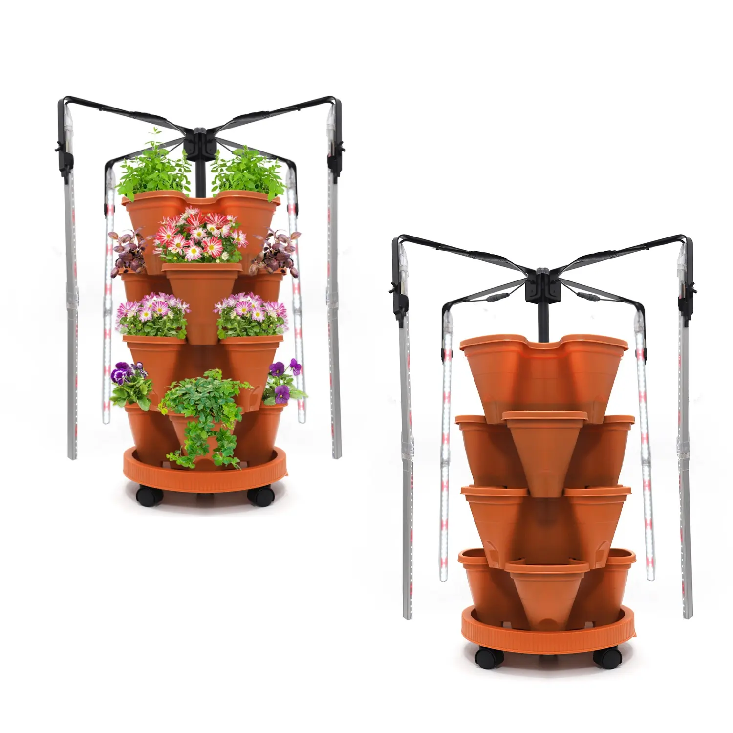 Grow Tower Apilable Fresa Flor Verduras Sistema de macetas de cultivo interior Macetas de jardín verticales con luz