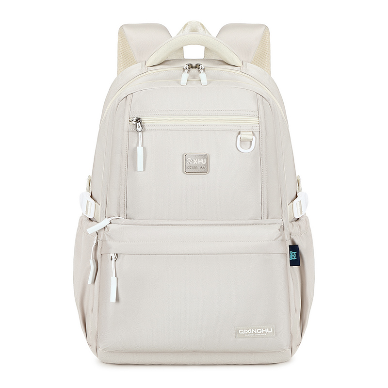 Beige backpack.