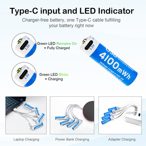 USB şarj 1.5V şarj edilebilir AA lityum iyon piller tip-c silindirik USB ücretli pil - Product Image 2