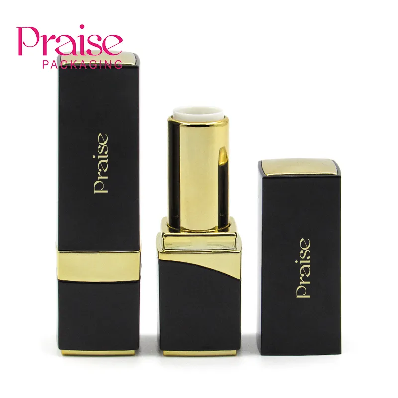 Brilhante luz negra de luxo batom tubo vazio, fivela quadrada lipbalm tubo embalagens de cosméticos fabricantes de processamento personalizado