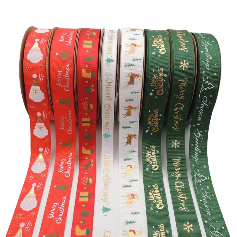 Venta al por mayor rojo/verde 1 pulgadas de dibujos animados impreso Grosgrain cintas de la decoración de la Navidad cintas