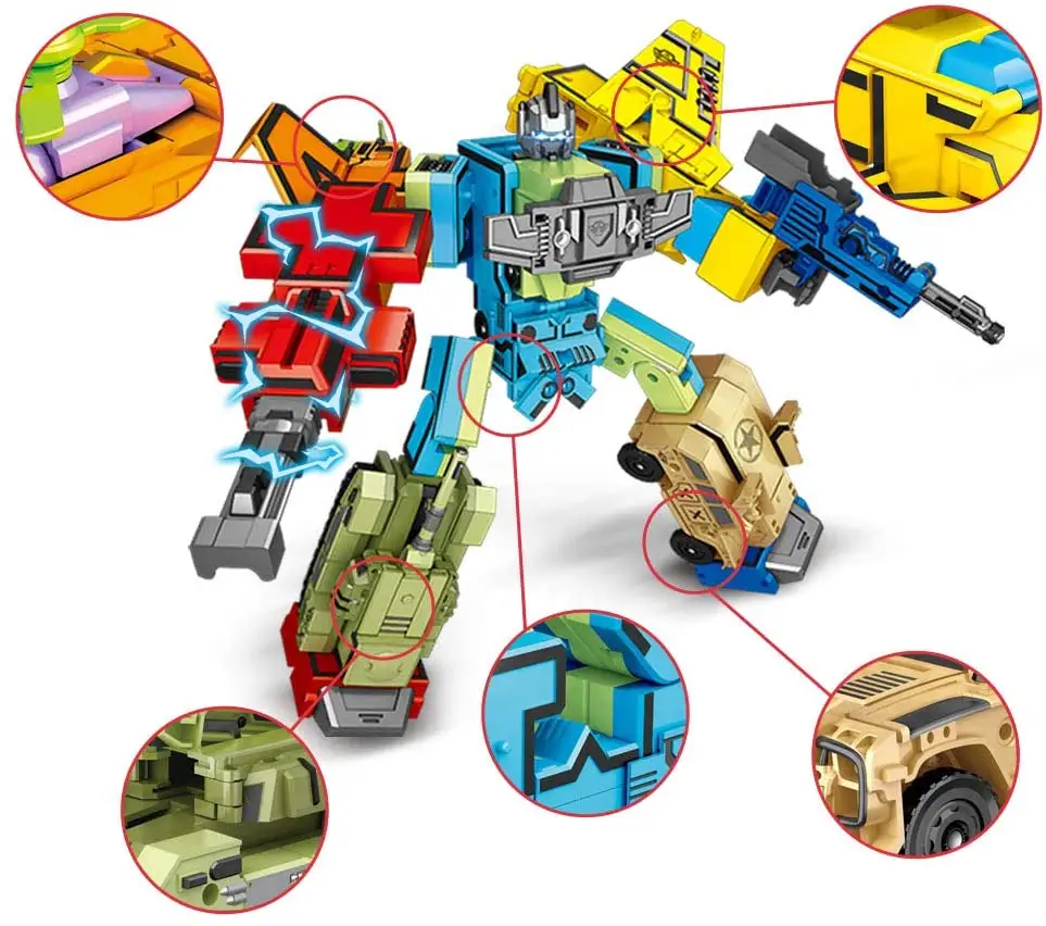 Mainan Figur Aksi Robot Digit Berubah Menjadi Kendaraan Termasuk Battleplane.5 Dapat Digabungkan Menjadi 1 Robot Tempur Besar dengan Senjata