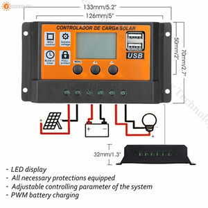 Solar panel Batterie ladegerät 30A 12V/24V Auto LCD Solar laderegler mit 5V Dual USB Ausgang