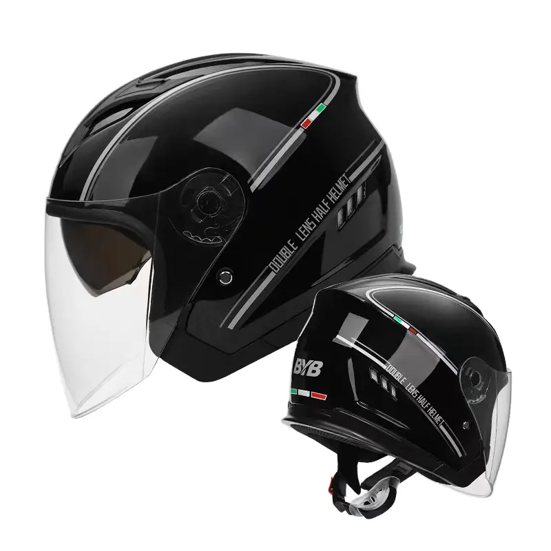 Elektrische Fiets Dubbele Lens Helm Motorfiets Crash Motorfiets 3/4 Open Gezicht Helm