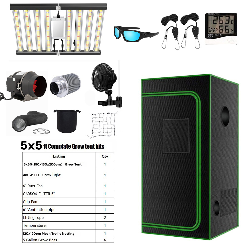 5x5 tent kit+480W grow light+duct fan