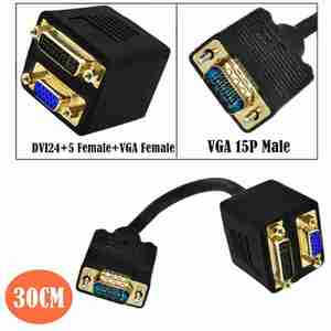 VGAオスからVGA + DVI 4K解像度ケーブルPVCジャケット1対2スプリッター接続24 + 5ピン - Product Image 2