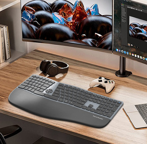 Teclado ergonómico inalámbrico de 98 teclas Teclado de escritorio de cuero impermeable de modo dual - Product Image 5