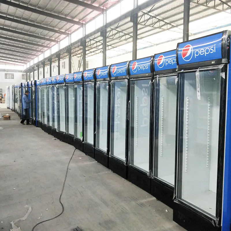 Refrigerador de vidrio de 500L, 1 puerta, refrigerador con pantalla vertical Pepsi, refrigerador para bebidas y refrescos