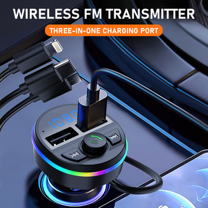 G45BカーMP3プレーヤーワイヤレスカーFMトランスミッターハンズフリーコールデュアルUSB高速充電器1台から3台のデータケーブル