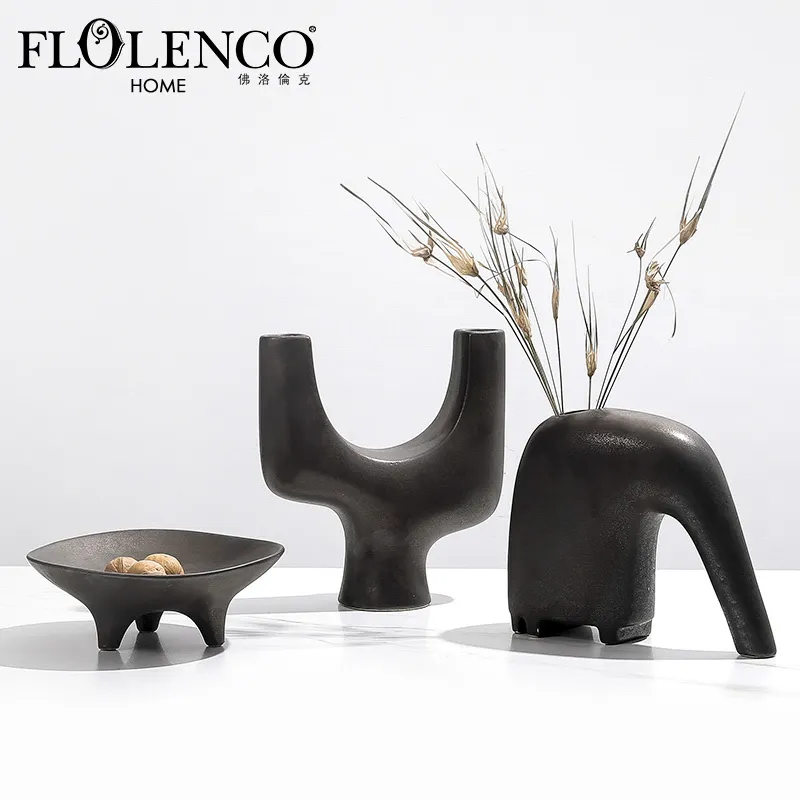 Vaso de mesa em formato de elefante, vaso de cerâmica criativo e moderno para decoração da sala de estar, hotel e casa, porcelana