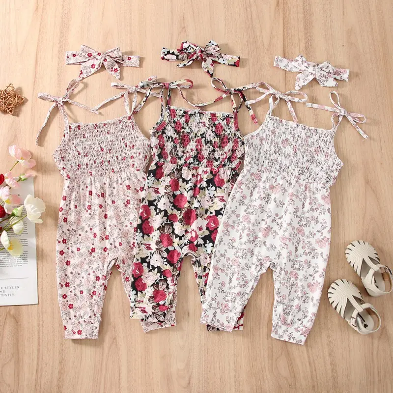Изготовленный на заказ ярлык для новорожденных девочек Комбинезон с цветочным узором для младенцев из набивной ткани, с галстуком-бабочкой на плечевой ремень плиссированное платье для маленьких девочек; Комбинезон